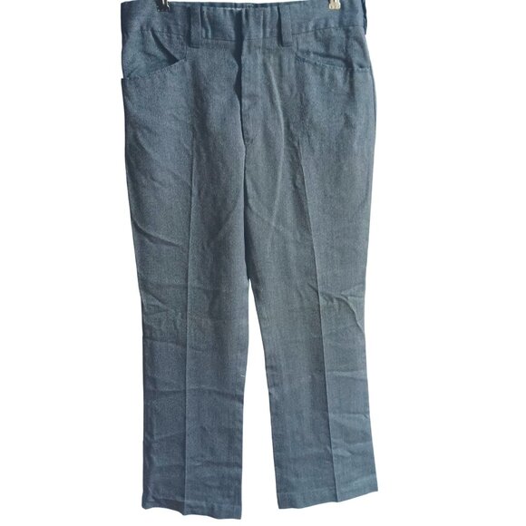31x29 Vtg 1970's Mens Pants Gray Twill Dress With Pleats Western Flap Pockets - Picture 1 of 6